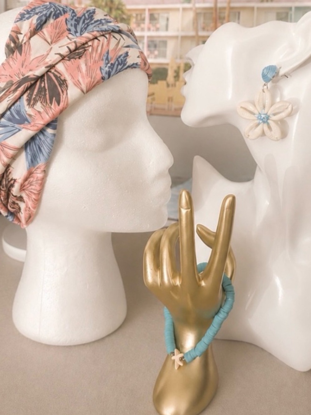 Bundle: 3 pieces - beach vibes, Floral Headband, Earrings, & Bracelet NEW